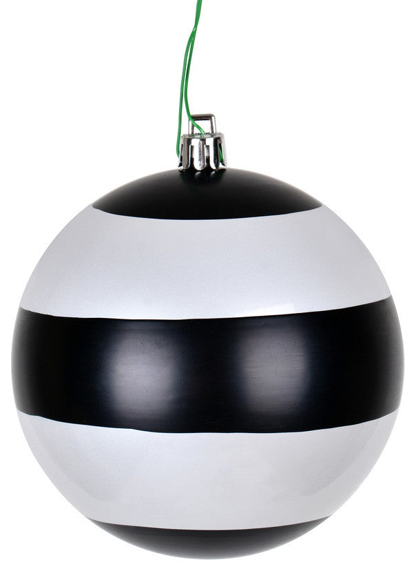 Vickerman N205514 4" Black-White Striped Shiny Ball Christmas Ornament,6 Per Bag