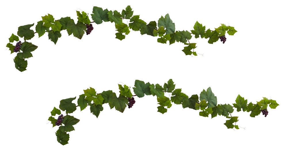 6' Grape Leaf Deluxe Garland With Grapes, Set of 2