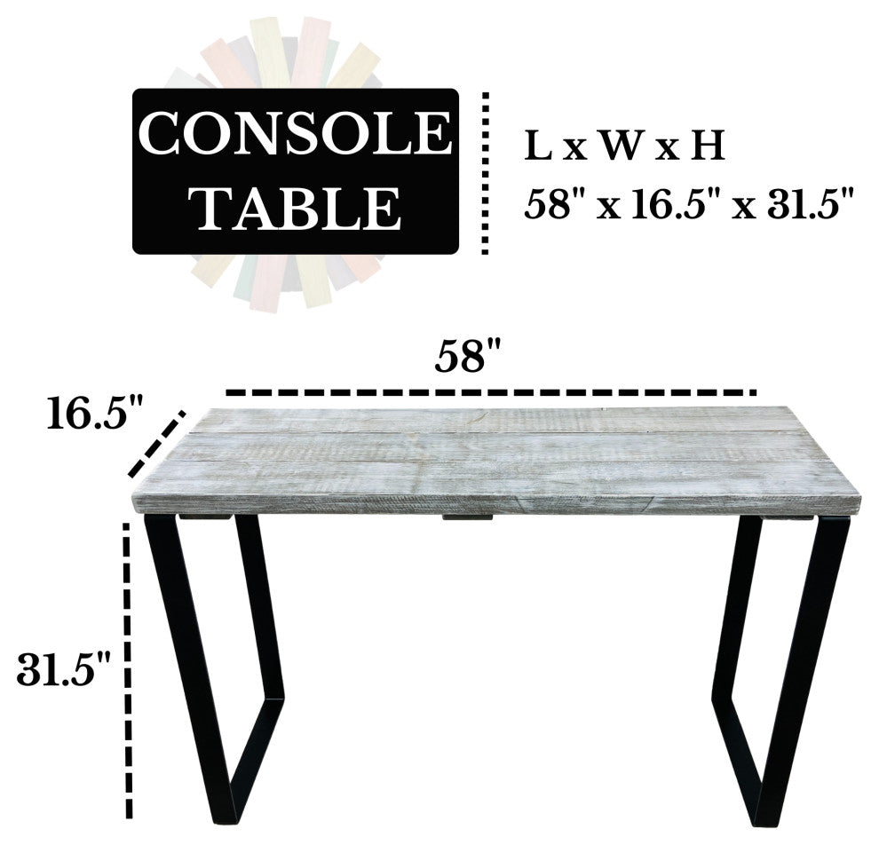 Barn Walls Bedroom Console Table Accent Table, Handcrafted, Graywash, 58" Length