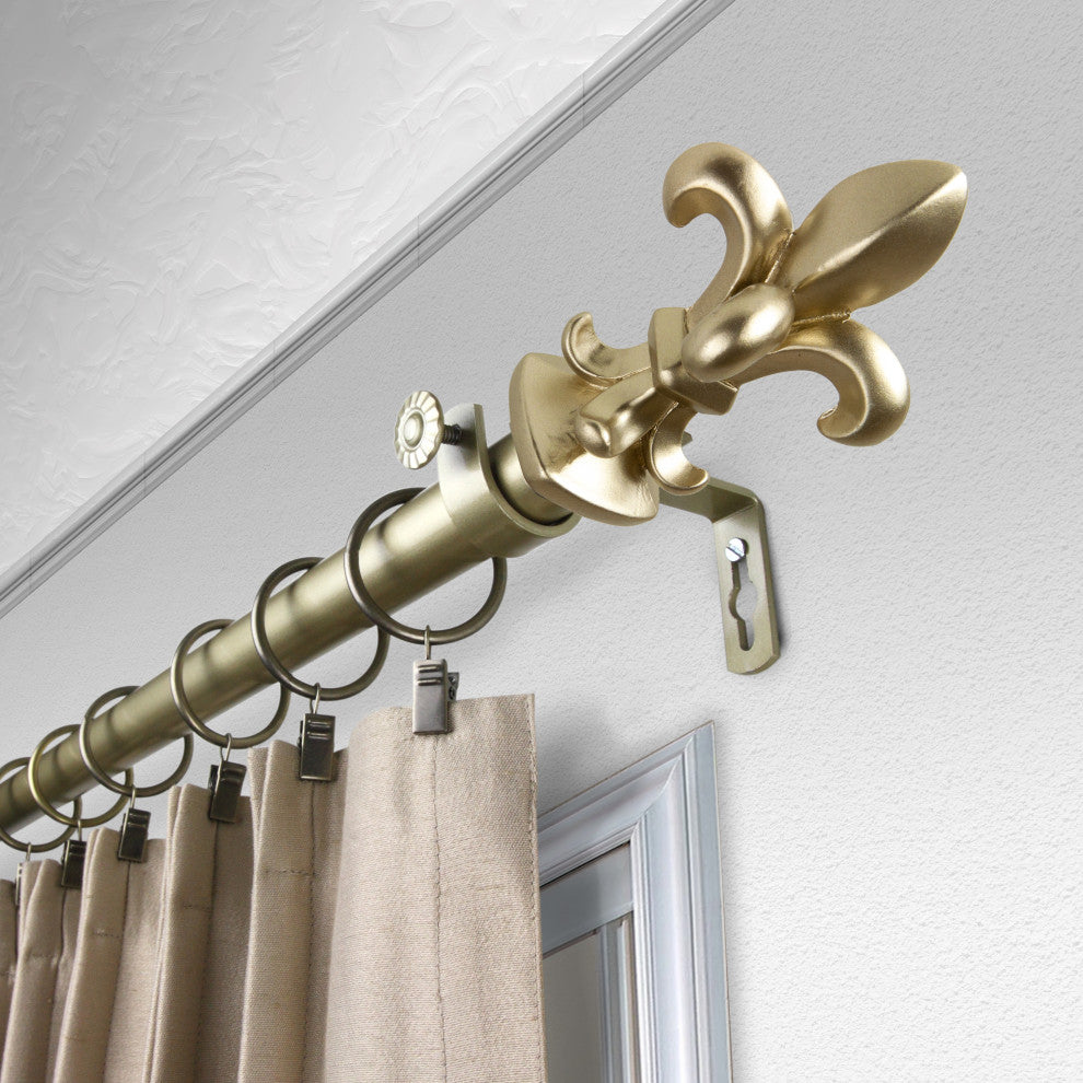 Silas 1" Diameter Curtain Rod, Gold, 66-120"