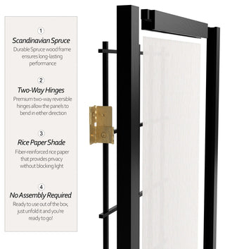 2' Tall Desktop Window Pane Shoji Screen, Black, 4 Panels