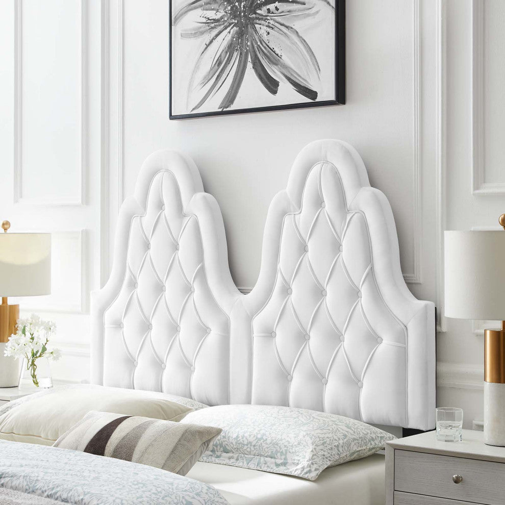 Tufted Headboard, Full Queen Size, Velvet, White, Modern Contemporary, Bedroom
