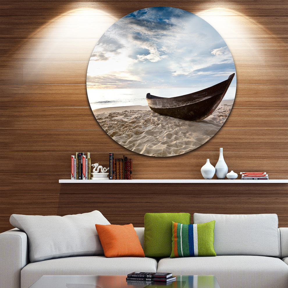 Old Fisherman Boat, Seashore Photography Round Wall Art, 11"