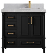 Aberdeen 36 Right Offset Bath Vanity in Black 2" Pearl Gray