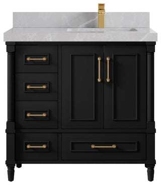 Aberdeen 36 Right Offset Bath Vanity in Black 2" Pearl Gray
