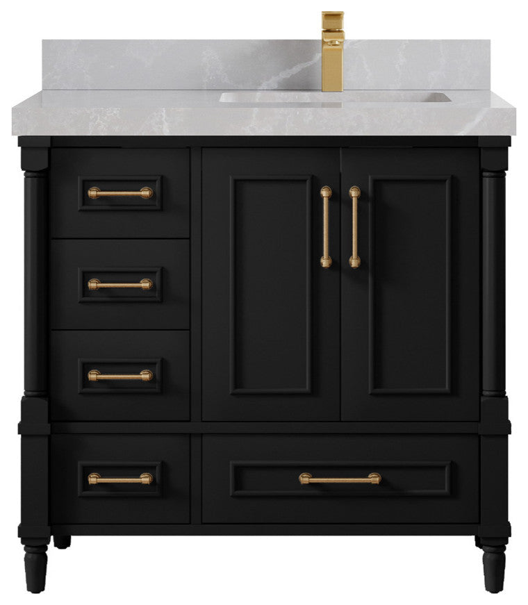 Aberdeen 36 Right Offset Bath Vanity in Black 2" Pearl Gray
