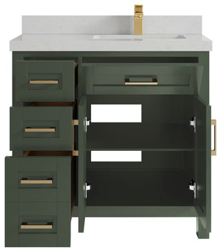 Cambridge 36 Right Offset Bath Vanity in Pewter Green 2" Carrara Quartz