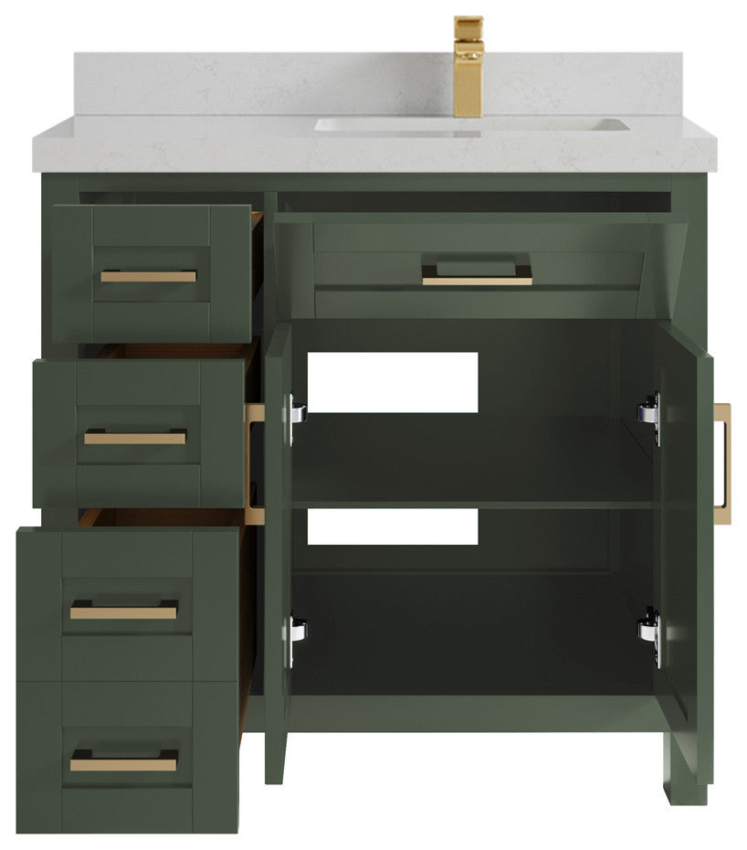 Cambridge 36 Right Offset Bath Vanity in Pewter Green 2" Carrara Quartz