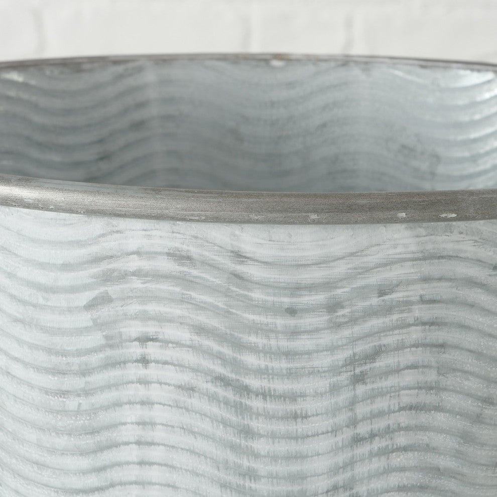 3 Piece Galvanized Zinc Corrugated Planters, 9"