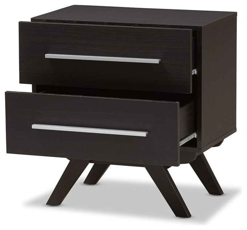 Auburn Mid-Century Espresso Brown Finished Wood 2-Drawer Nightstand
