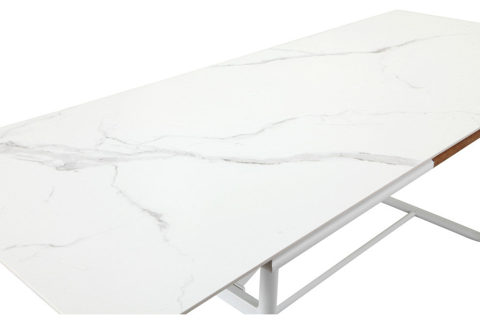 Benzara BM287767 Dining Table Ceramic Surface Crisp White Aluminum Frame