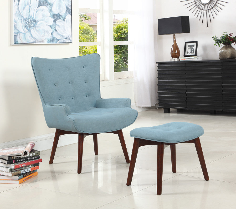 Midcentury Capri Finish Accent Chair With Ottoman