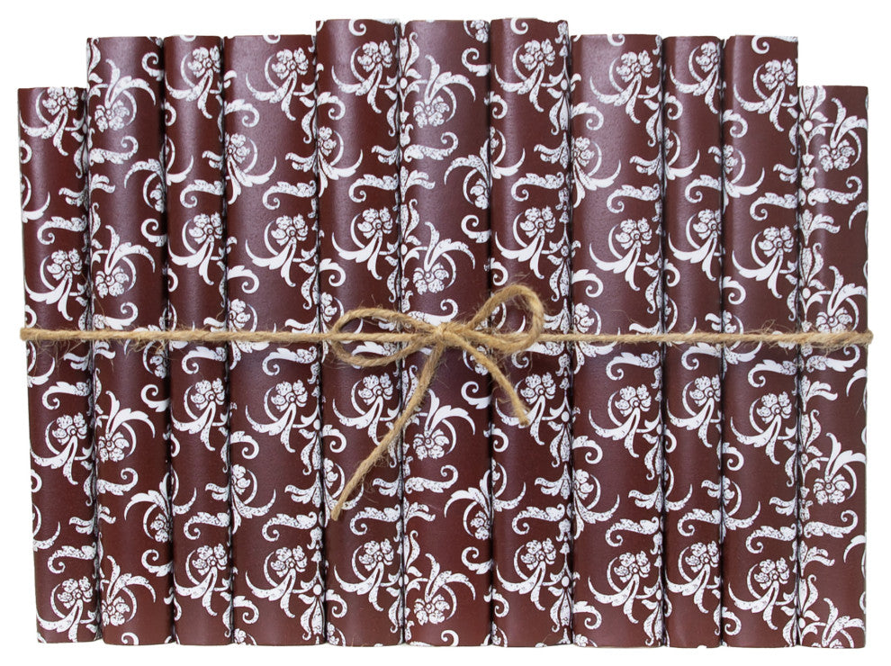 Decorative Books - Garnet Damask Paper Wrapped Book Bundle - 1 foot of Red Books