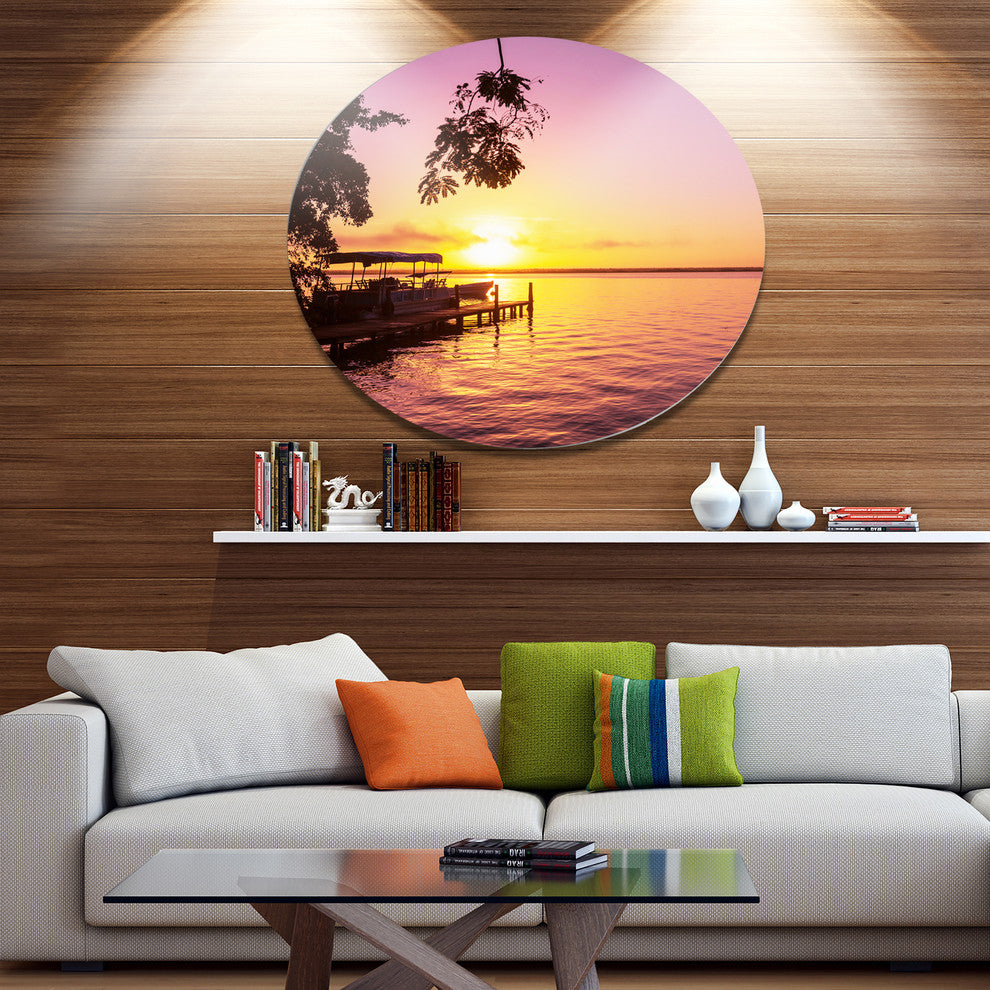 Tropical Beach With Fantastic Sunset, Landscape Disc Metal Artwork, 11"