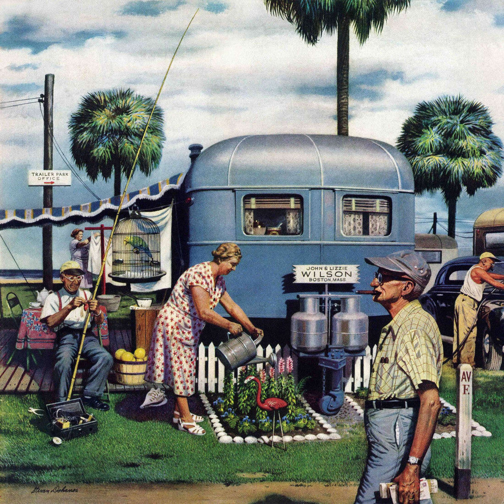 "Trailer Park Garden" Painting Print on Canvas by Stevan Dohanos