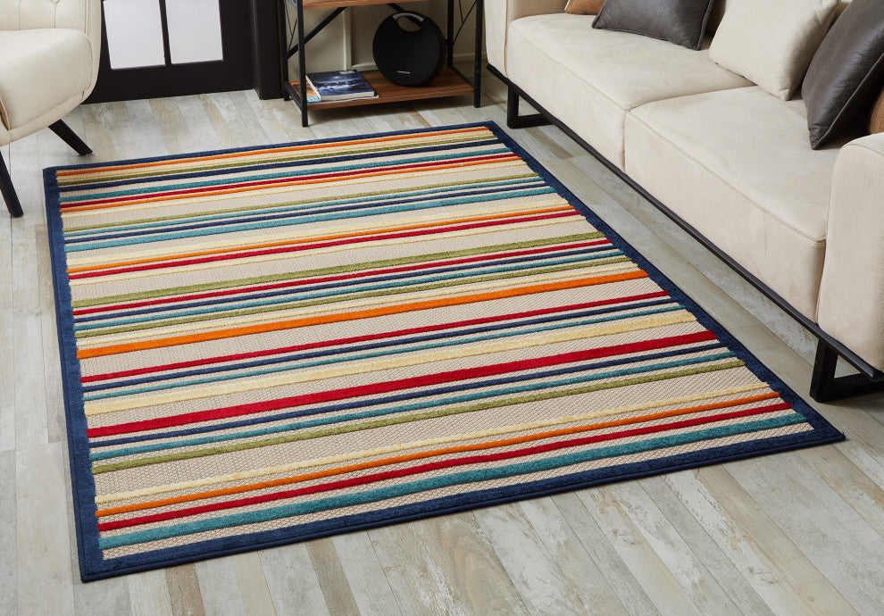 Calla Ivory/Multi Stripes Indoor/Outdoor Area Rug, 5'3 X 7'