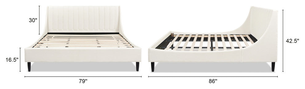 Jennifer Taylor Home Aspen Channel Tufted Headboard Platform Bed, Cloud White Performance Velvet, King