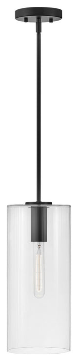 Lark Lane 7" Single Cylindrical Pendant, Black + Clear Glass