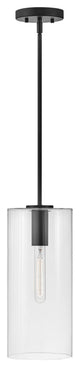 Lark Lane 7" Single Cylindrical Pendant, Black + Clear Glass