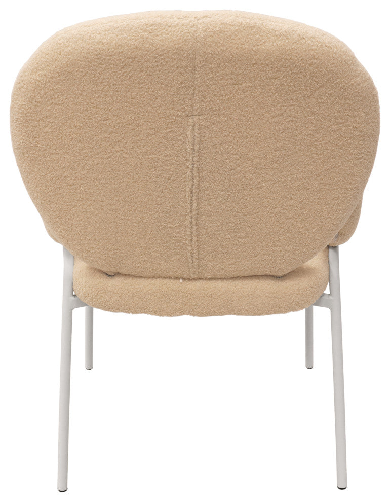 Celestial Boucle Dining Chairs With Arms, White Iron Legs, Beige