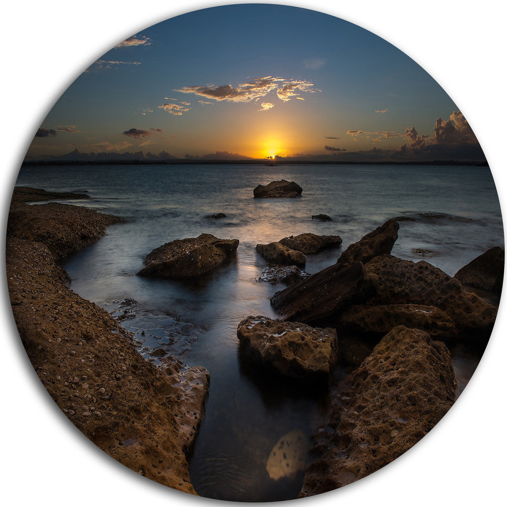 Rocky Sydney Beach At Sunset, Seashore Disc Metal Wall Art, 11"