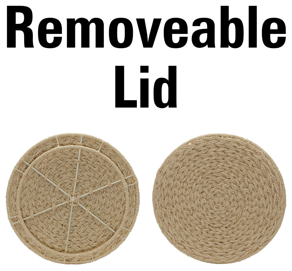 Handwoven Paper Rope Barrel Wicker Storage Basket Side Table