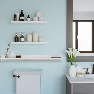 30" White Wireless Charging Shelf and Frameless Mirror Set