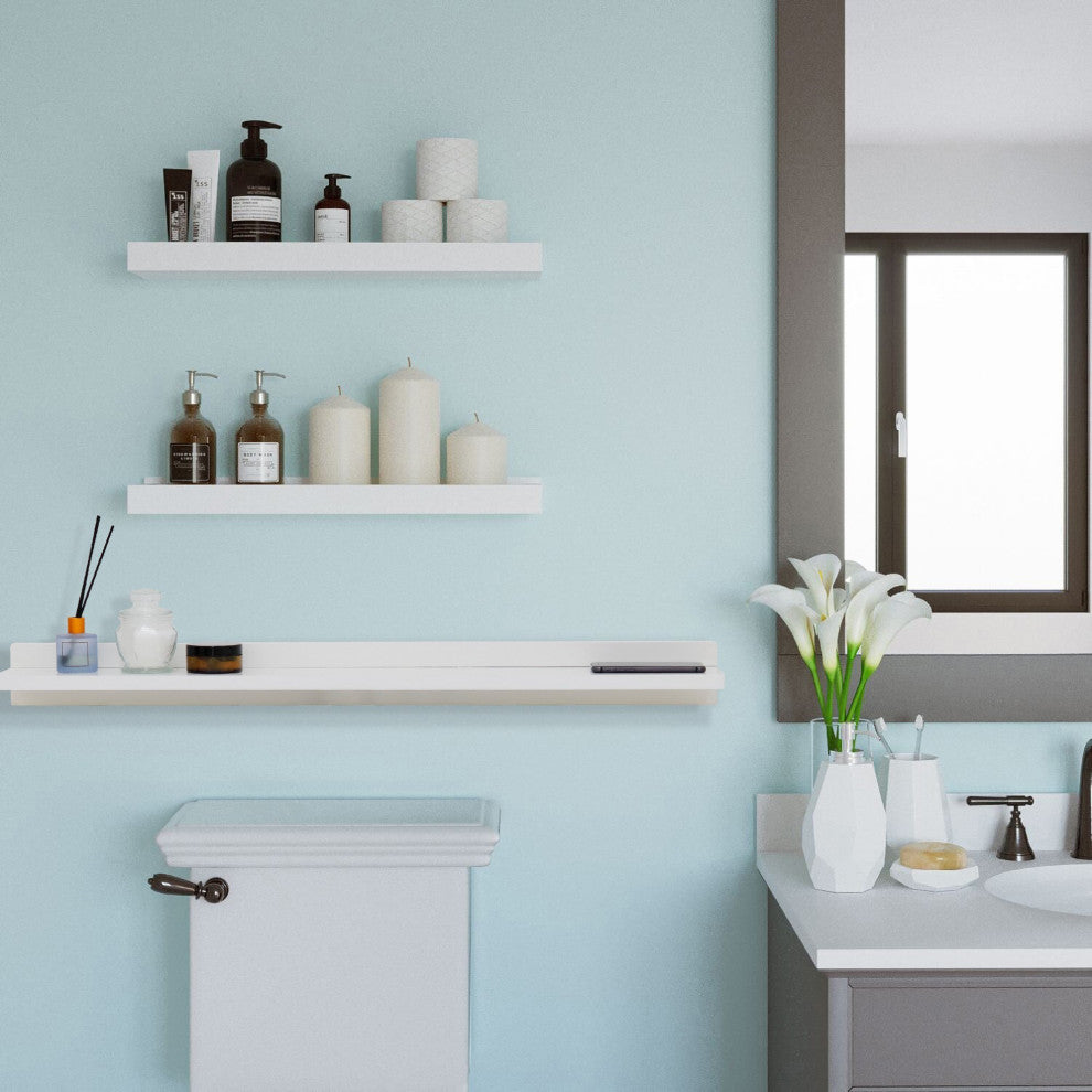 30" White Wireless Charging Shelf and Frameless Mirror Set