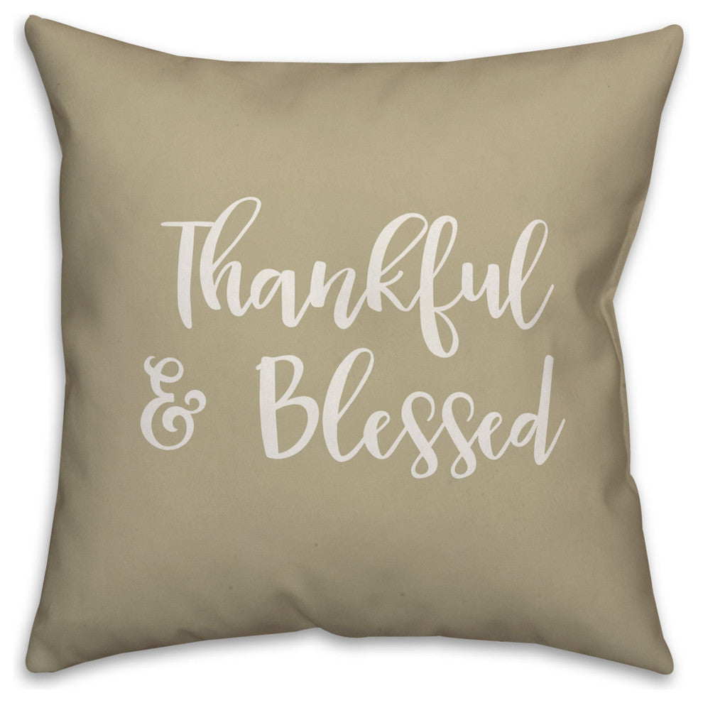 Thankful & Blessed in Beige 18x18 Throw Pillow