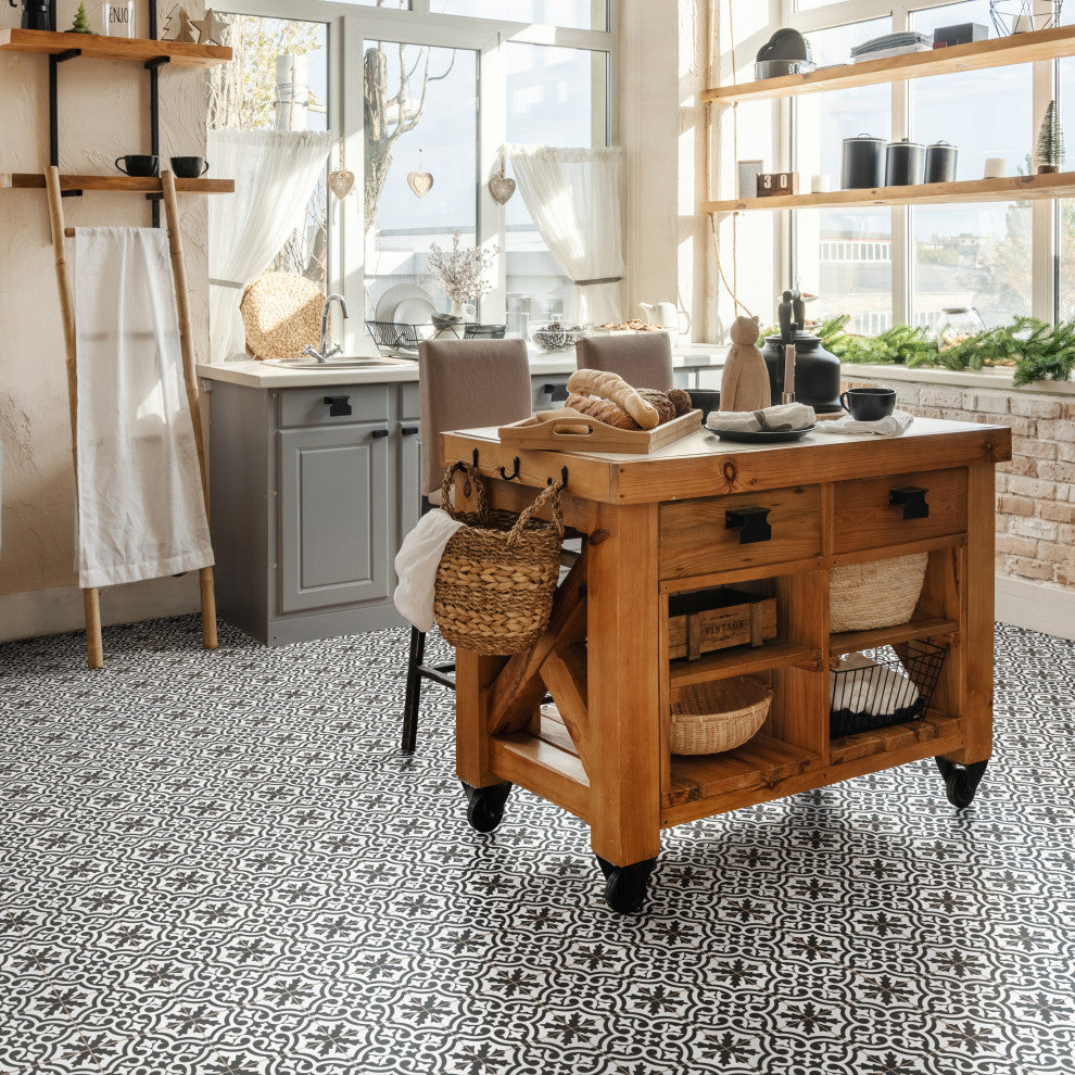 Berkeley Encaustic Ceramic Floor and Wall Tile, Black