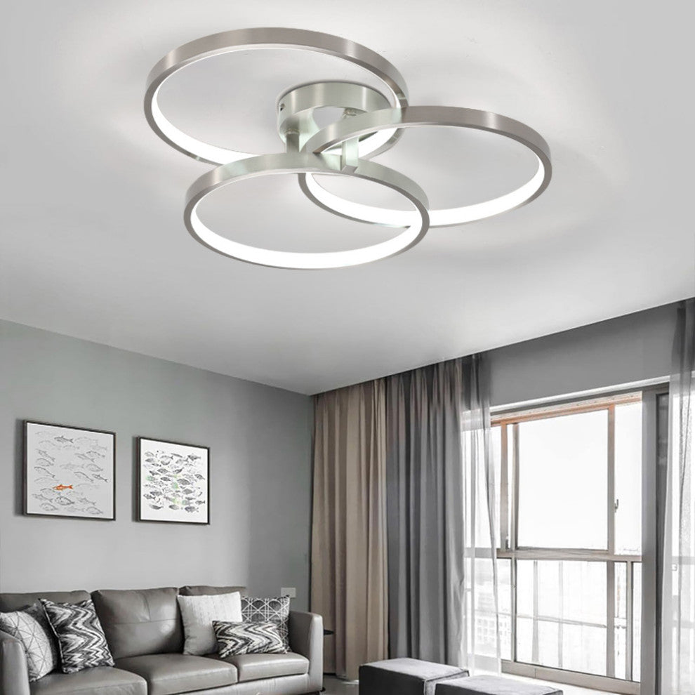 Gold LED Three Ring Design Semi-flush Mount Ceiling Lamp