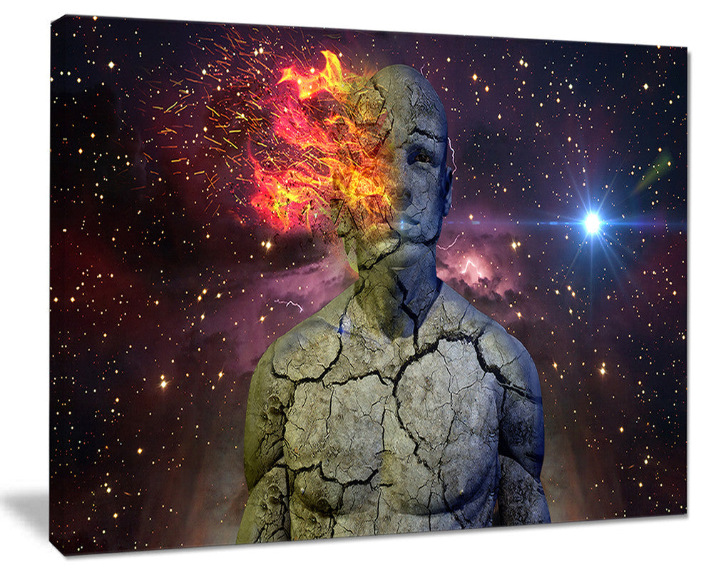 "Broken Human Body With Fire" Abstract Art Canvas Print, 20"x12"