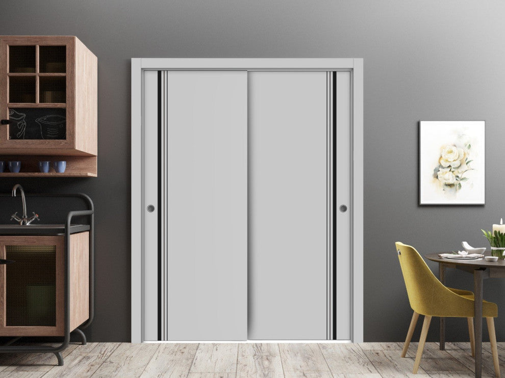 Bypass Doors 36 x 80 | Planum 0011 Grey Matte with  | Sturdy Rails