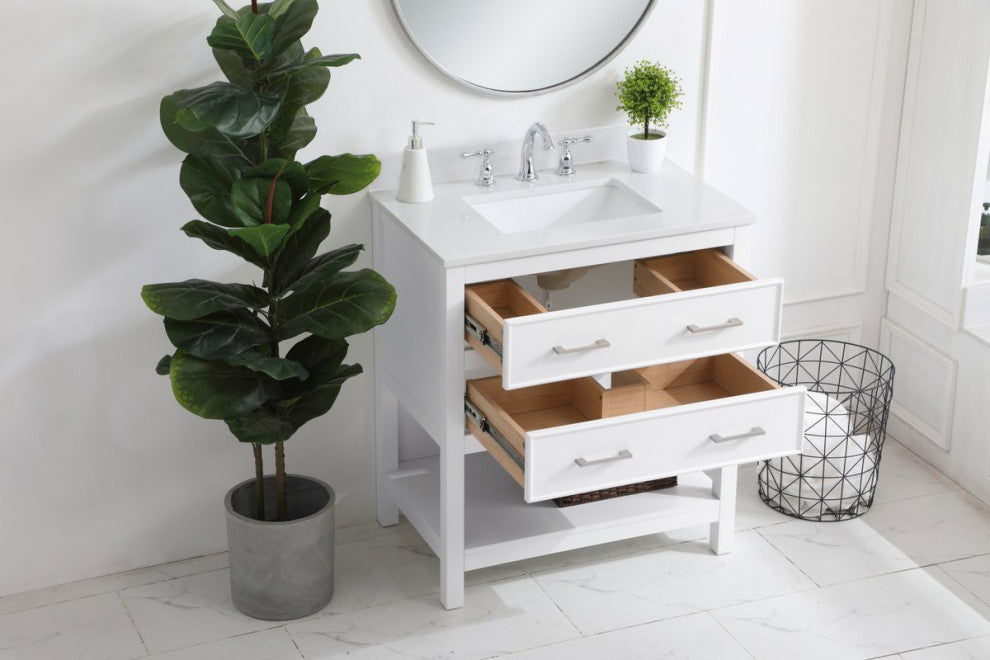 Skylar 30" Single Bathroom Vanity, White With Backsplash