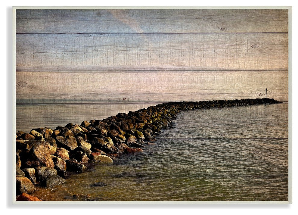 Rock Path Ocean Plank Photography Oversized Wall Plaque Art, 13"x19"