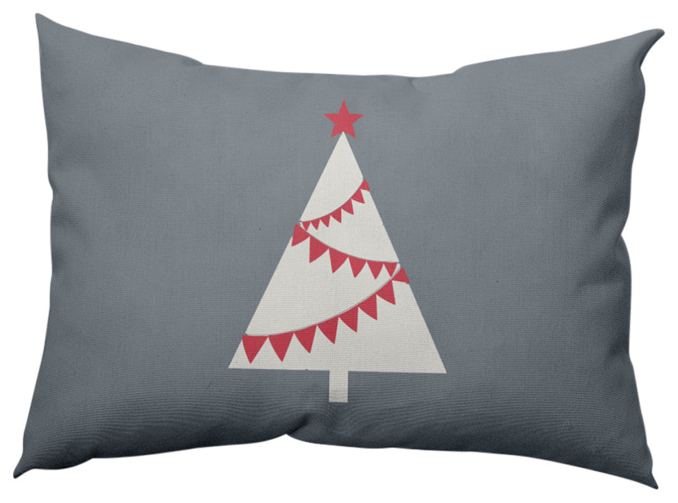 Garland Tree Decorative Throw Pillow, Mid Gray, 14"x20"
