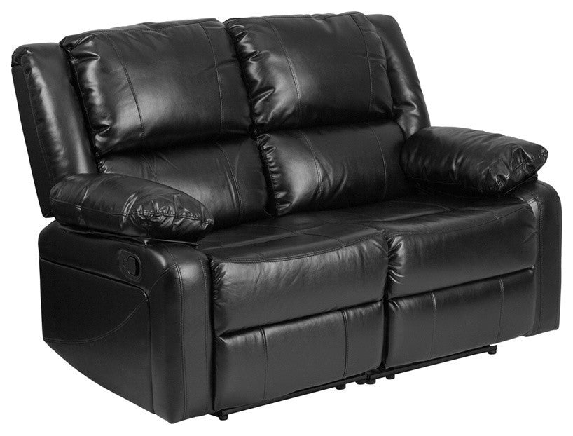 Harmony Series Black Leather Loveseat With Two Built-In Recliners
