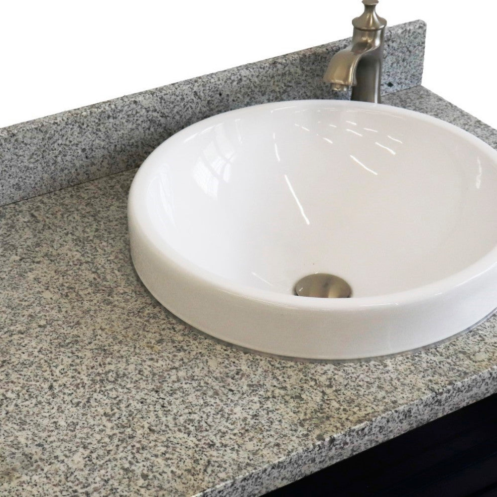 37" Single Sink Vanity, Blue Finish With Gray Granite