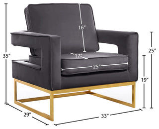 Noah Velvet Upholstered Accent Chair, Gray, Gold Base