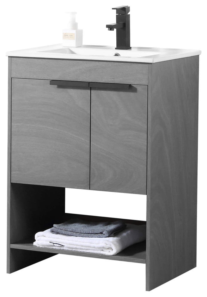 Phoenix Bath Vanity With Ceramic Sink - Full Assembly Required, Classic Grey, 24 Inch