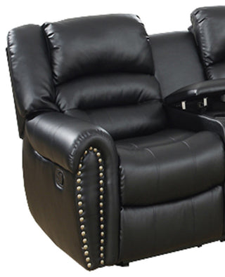 Benzara BM166729 Leather Upholstered Reclining Sectional With Console, Black