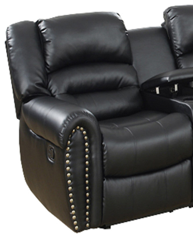Benzara BM166729 Leather Upholstered Reclining Sectional With Console, Black