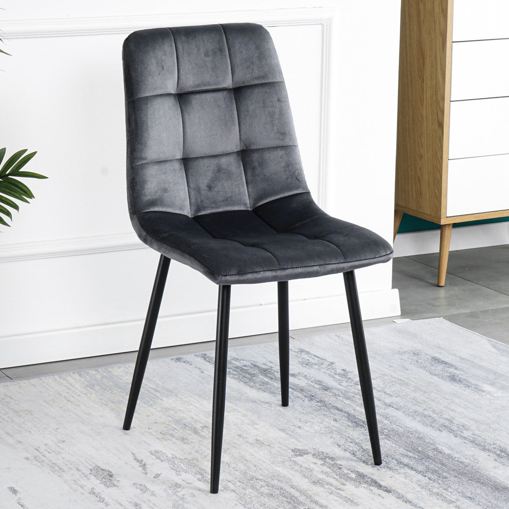 15 in.W Indoor Dining Velvet 4-Chair with Cushions and Metal Legs, Grey
