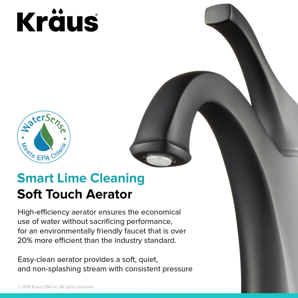 Kraus Arlo Single Handle Basin Faucet, Lift Rod Drain, Matte Black, Set of 2