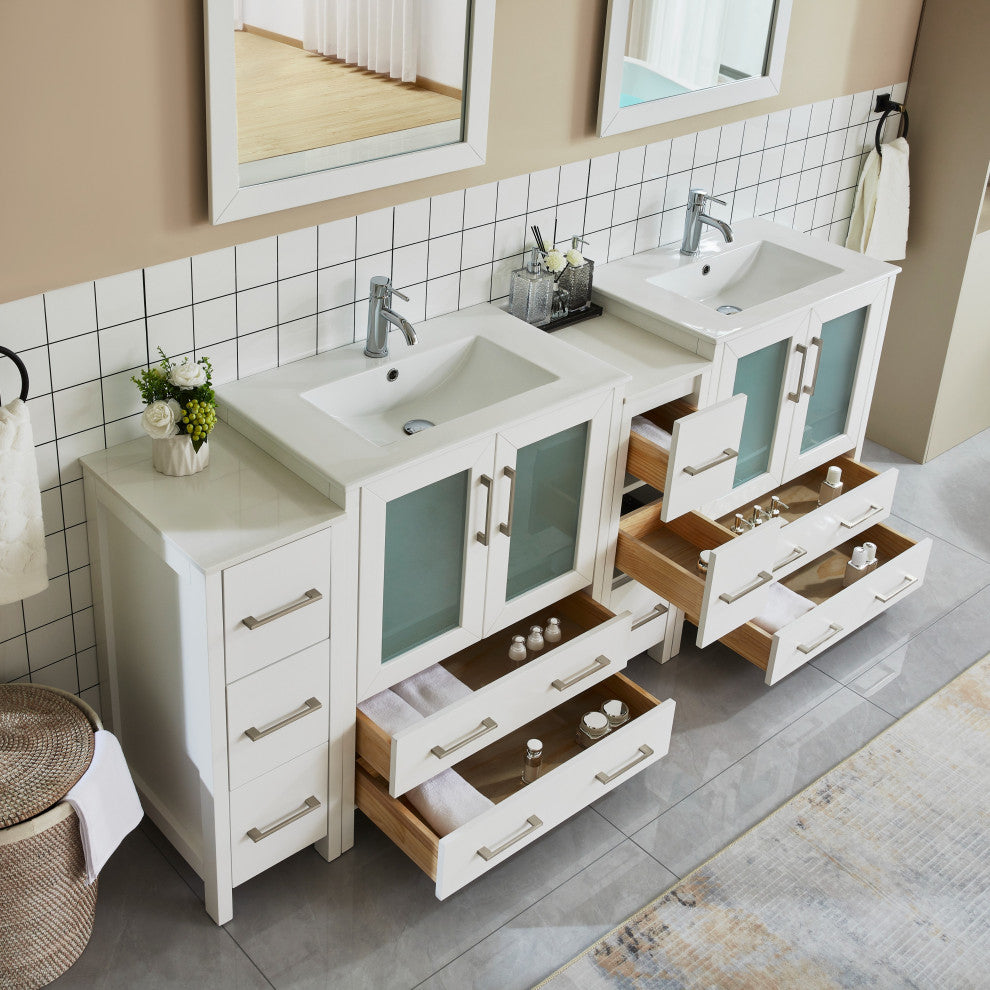 Vanity Art Vanity Set With Ceramic Top, 84", White