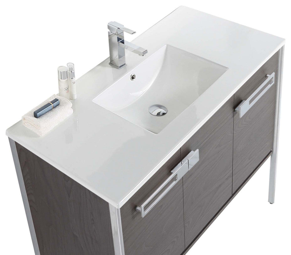 Oakville Bath Vanity, Ceramic Sink, Black Coal Oak, 42 Inch, Chrome Hardware