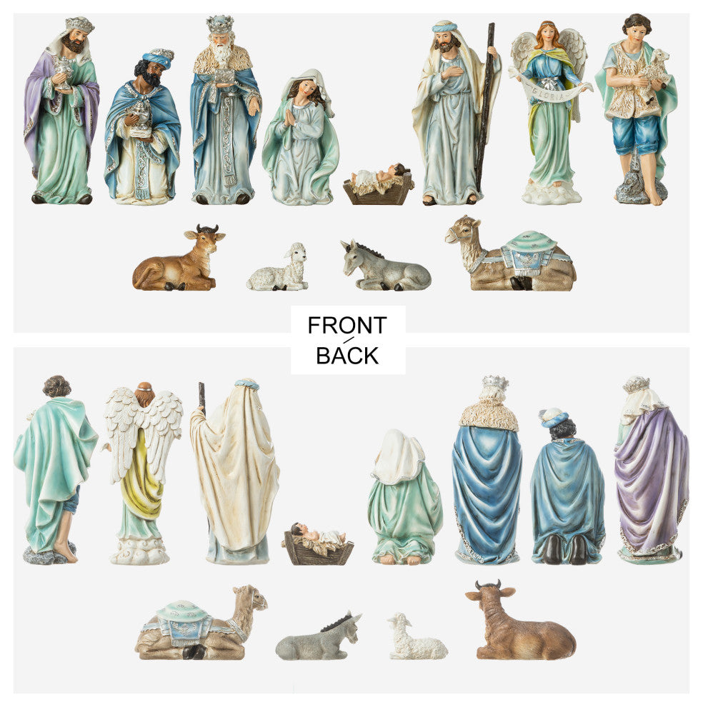 12-Piece Deluxe Blue Resin Nativity Figurine Set
