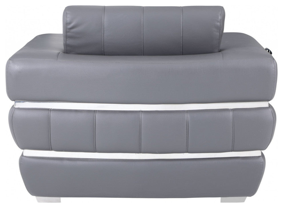 Charcoal Gray Stripe Top Grade Italian Leather Chair