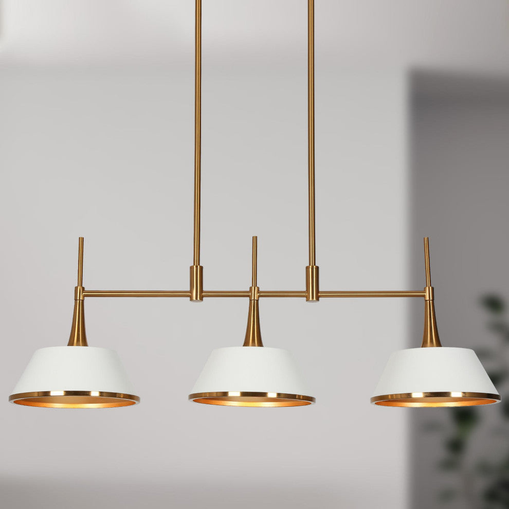 LNC 3-Light Polished Gold and White Modern Linear Kitchen Island Light