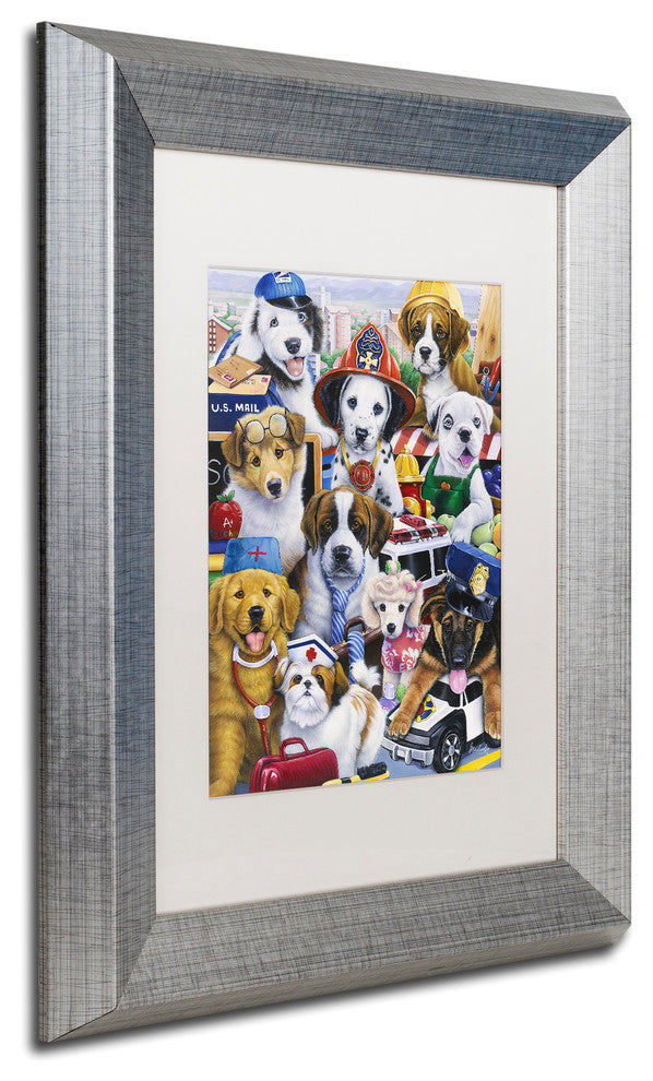 Jenny Newland 'Working Puppies' Matted Framed Art, 14x11